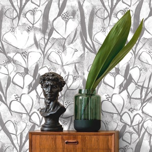 Wallpaper Peel and Stick Wallpaper Removable Wallpaper Home Decor Wall Art Wall Decor Room Decor / Black and White Floral Wallpaper - X191