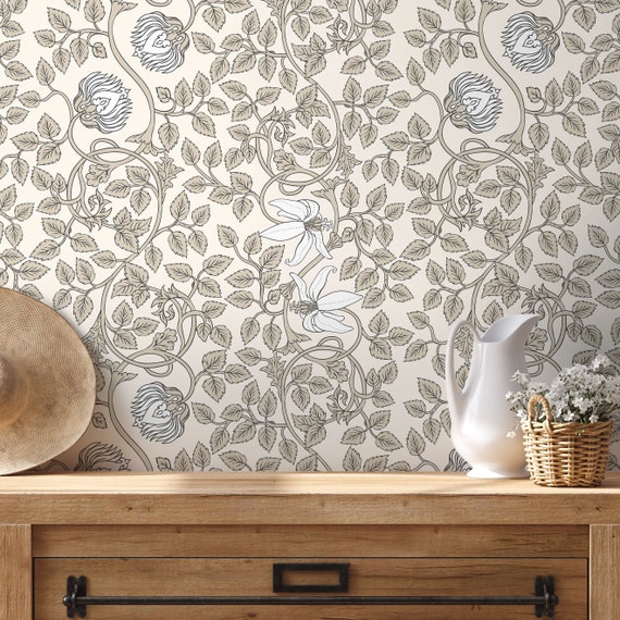 Neutral William Morris Wallpaper / Peel and Stick Wallpaper