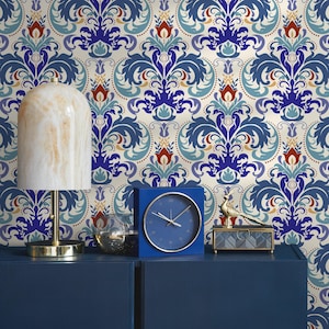 Baroque Damask Blue Teal Wallpaper - A119