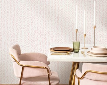 Bohemian Wallpaper with a Hand-Drawn Chevron Motif in Pink and White - ZADC
