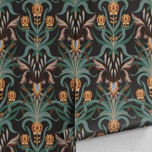 Dark Vintage Floral Wallpaper Peel and Stick and Traditional Wallpaper C296 image 5