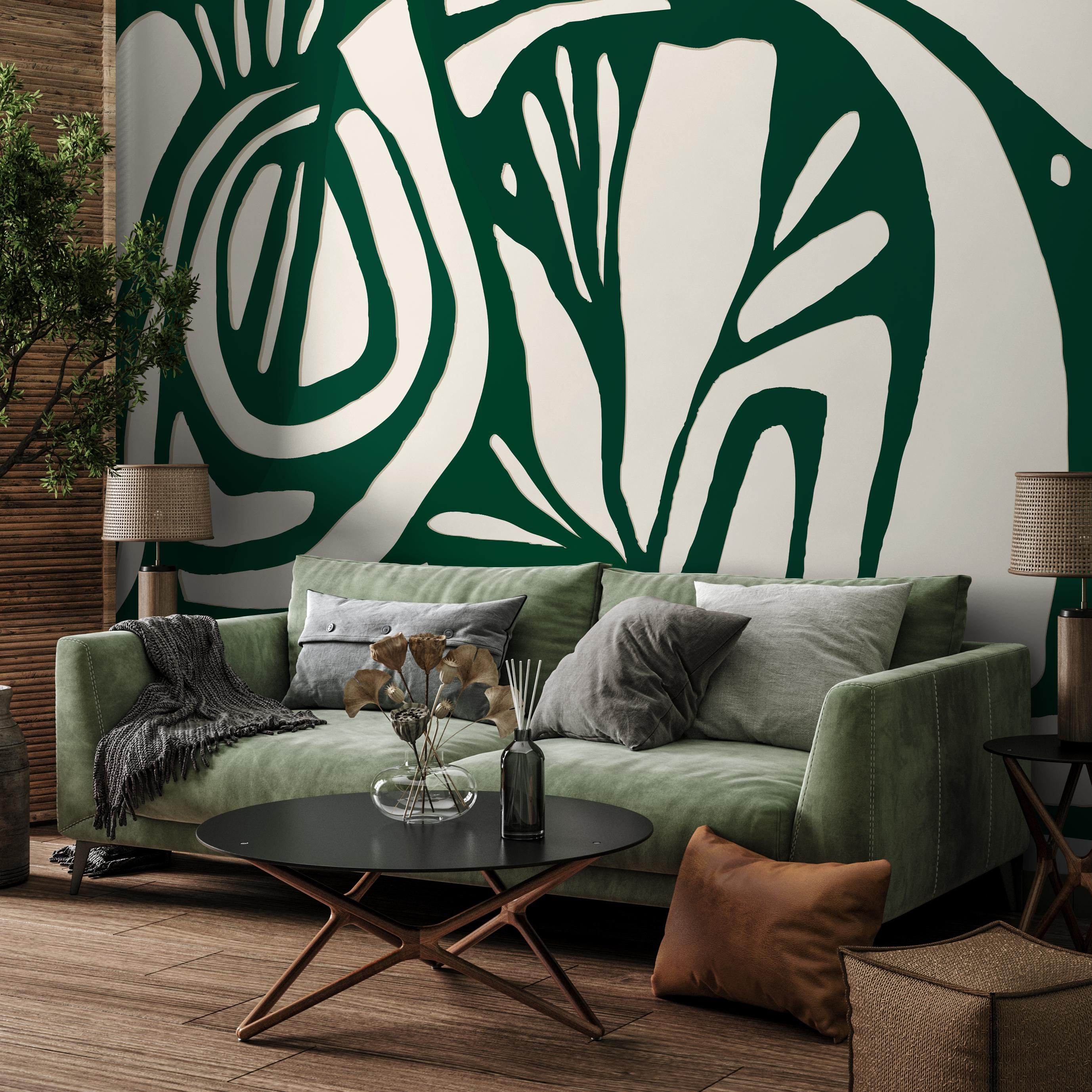 Green Abstract Art Mural Wallpaper Peel and Stick and Traditional Wallpaper - C143