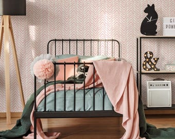 Boho Herringbone in Soft Pink Wallpaper  Removable and Repositionable Peel and Stick or Traditional Pre-pasted Wallpaper - ZADA