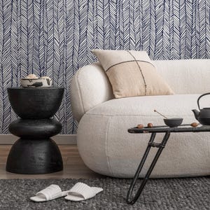 Geometric Wallpaper with a Herringbone Pattern in Navy and White - A427