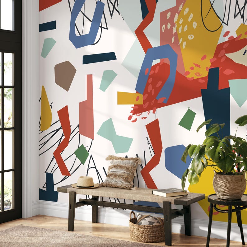 Abstract Art Playful Yellow Green Wallpaper - B748 image 5