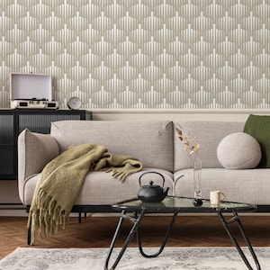 Wallpaper Peel and Stick Wallpaper Removable Wallpaper Home Decor Wall Art Wall Decor Room Decor / White and Beige Geometric Wallpaper- C558