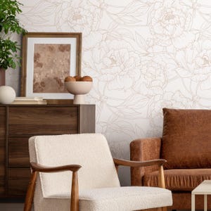 Neutral Boho Minimalist Peony Wallpaper Peel and Stick Removable Repositionable Geometric Minimalistic Abstract - ZABS