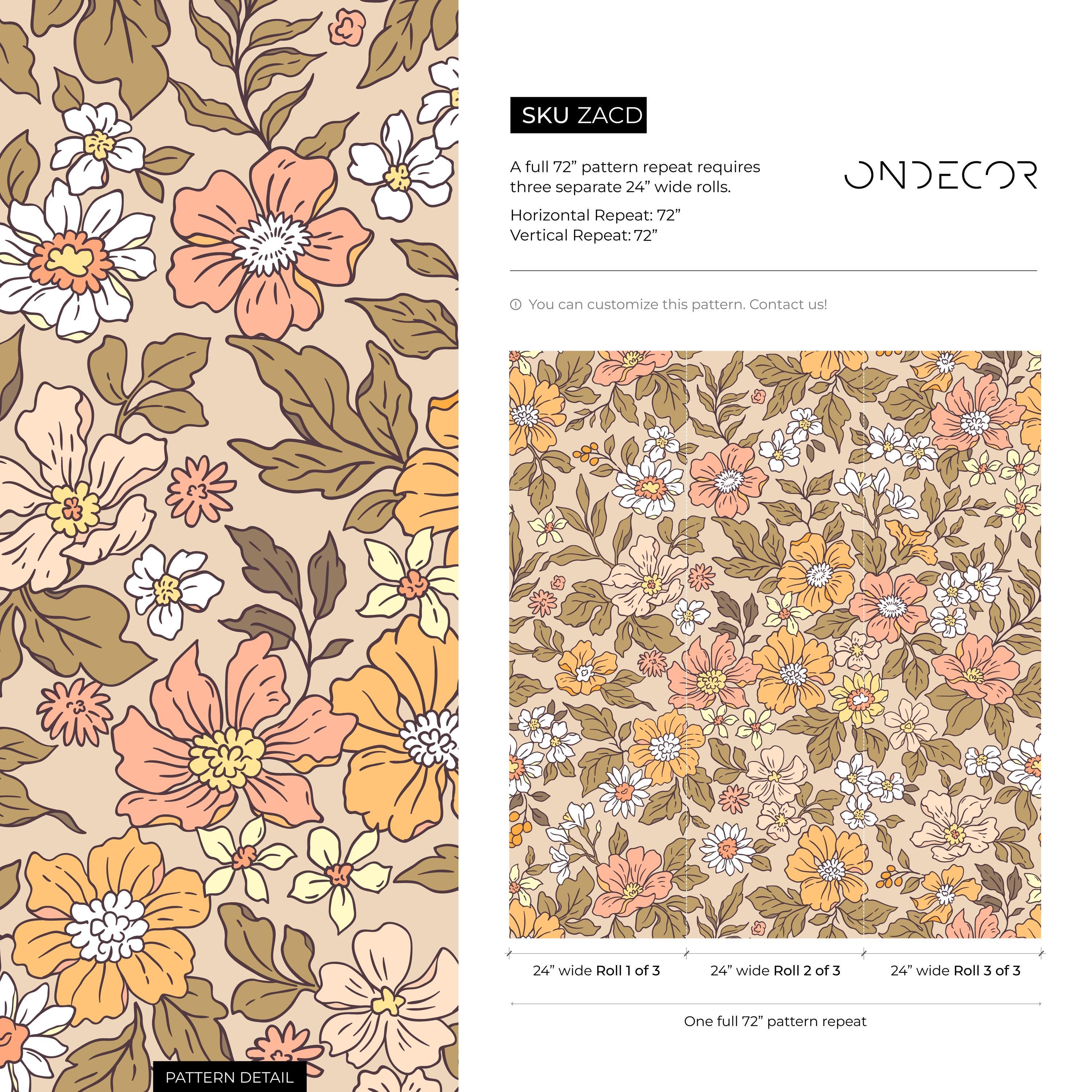 Floral Vintage Peach & Green Wallpaper - ZACD - Etsy