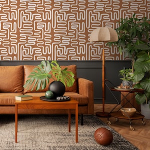 Seamless Rounded Lines Wallpaper Peel and Stick  Removable Repositionable Brown Minimalist Light  Abstract Brush Strokes Boho Moderne - ZAAJ