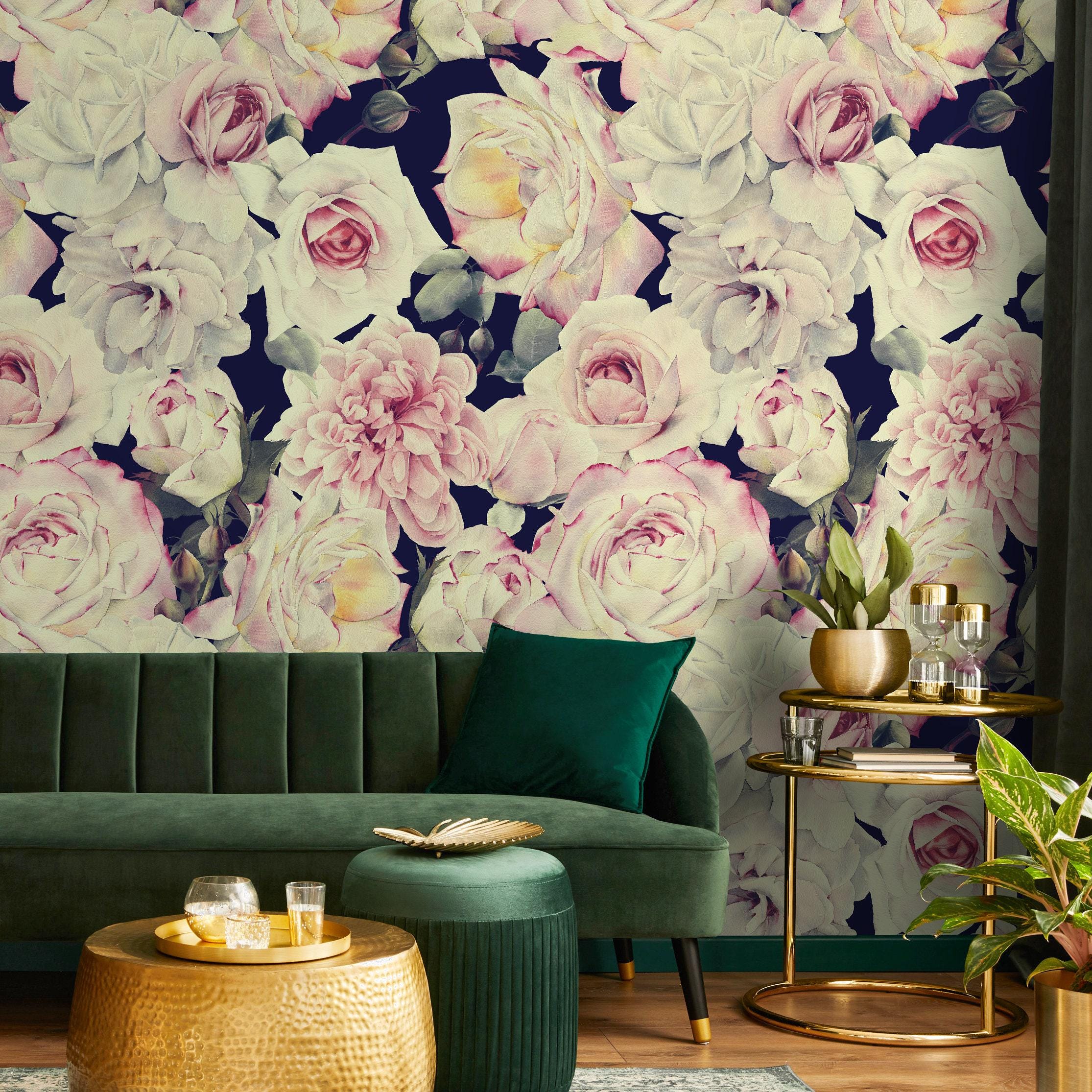 Victorian Floral Pink & Black Wallpaper - A221 - Etsy