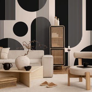 Black Geometric Wallpaper Modern Mural Peel and Stick and Traditional Wallpaper - C481