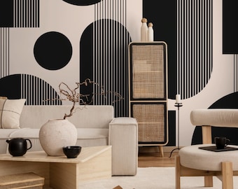 Black Geometric Wallpaper Modern Mural Peel and Stick and Traditional Wallpaper - C481