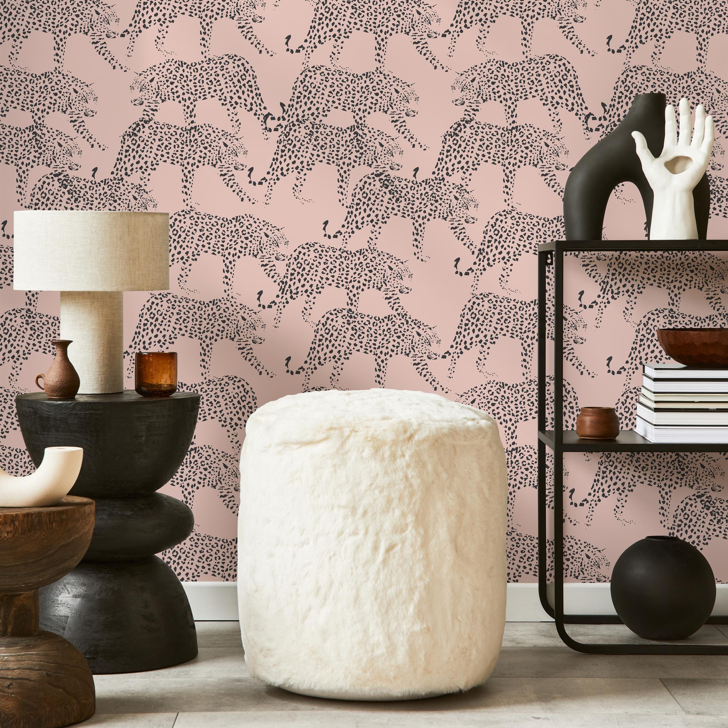 Modern Leopard Pink and Black Wallpaper - ZADM - Etsy