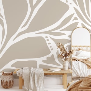 Modern Botanical Beige Wallpaper - D639