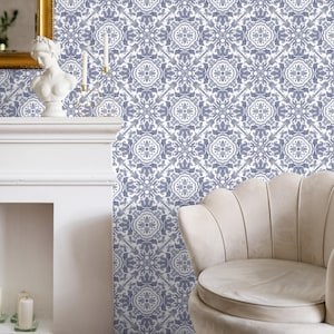 Damask Blue Floral Wallpaper - A110