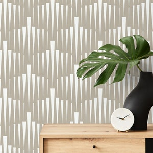 Wallpaper Peel and Stick Wallpaper Removable Wallpaper Home Decor Wall Art Wall Decor Room Decor / White and Beige Geometric Wallpaper C558 image 1