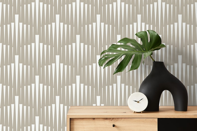 Wallpaper Peel and Stick Wallpaper Removable Wallpaper Home Decor Wall Art Wall Decor Room Decor / White and Beige Geometric Wallpaper C558 image 1