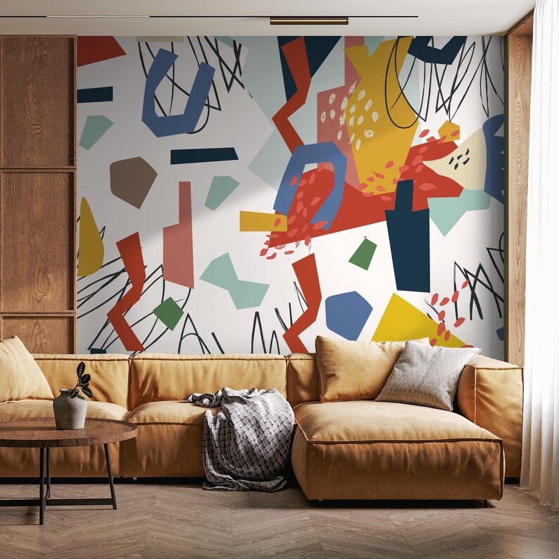 Abstract Art Playful Yellow Green Wallpaper - B748 image 3