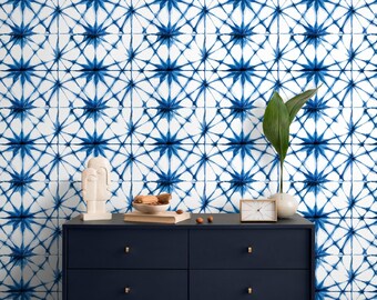 Indigo Shibori Geometric Wallpaper - A175