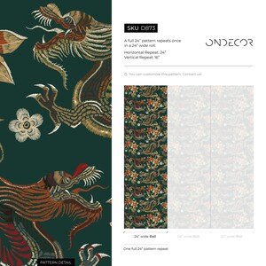 Chinoiserie Wallpaper Floral Dark Green Wallpaper Peel and Stick and Traditional Wallpaper D873 image 6