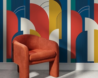 Mid-Century Modern Geometric Wallpaper - Mustard & Teal