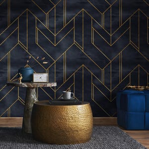 Art Deco Geometric Navy Gold Wallpaper - A239