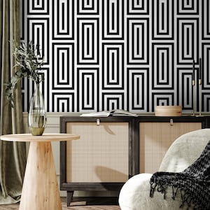 Black and White Modern Wallpaper Geometric Peel and Stick and Traditional Wallpaper - B098