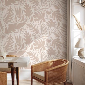 Modern Botanical Wallpaper - Beige Taupe