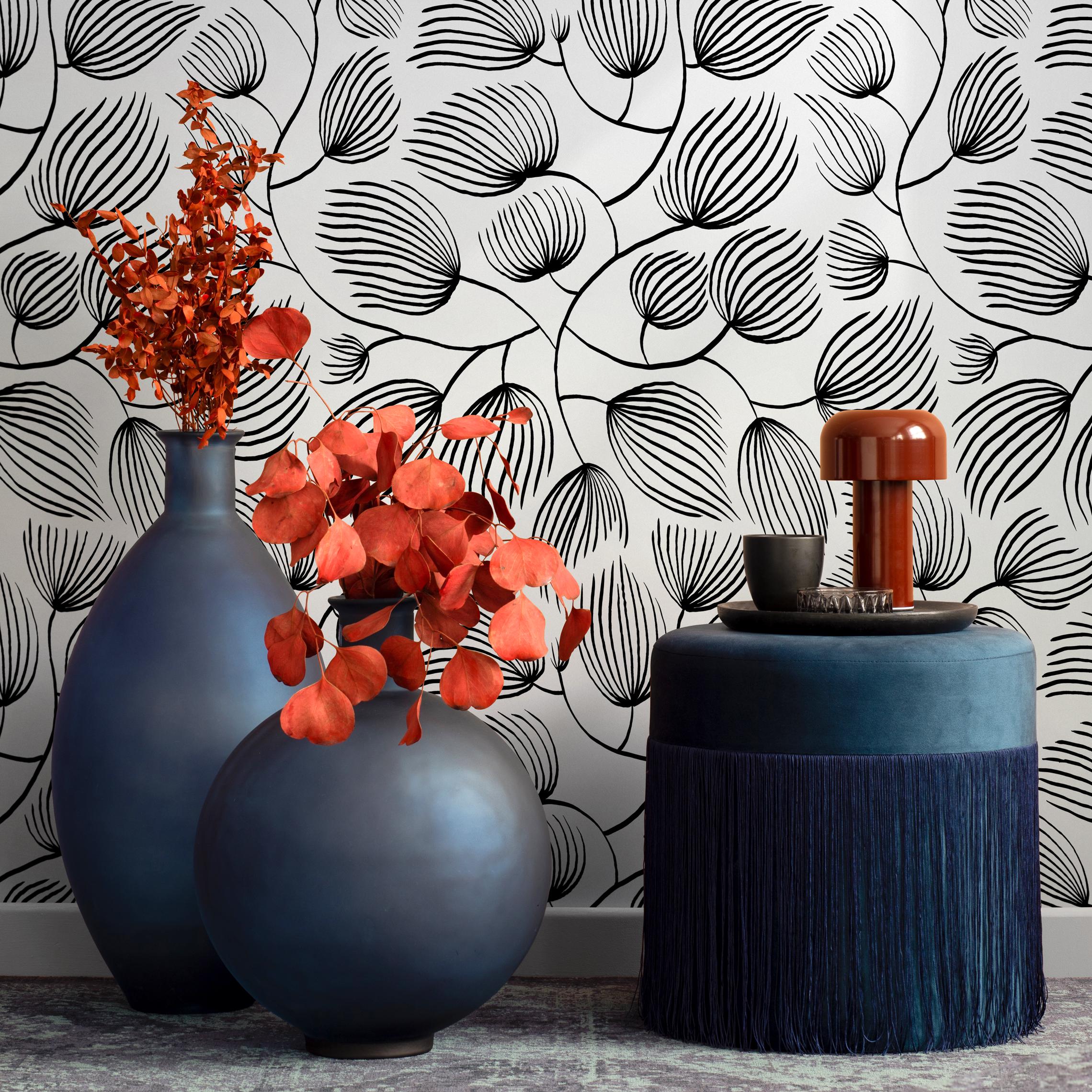 Black and White Leaves Wallpaper / Peel and Stick Wallpaper Removable ...