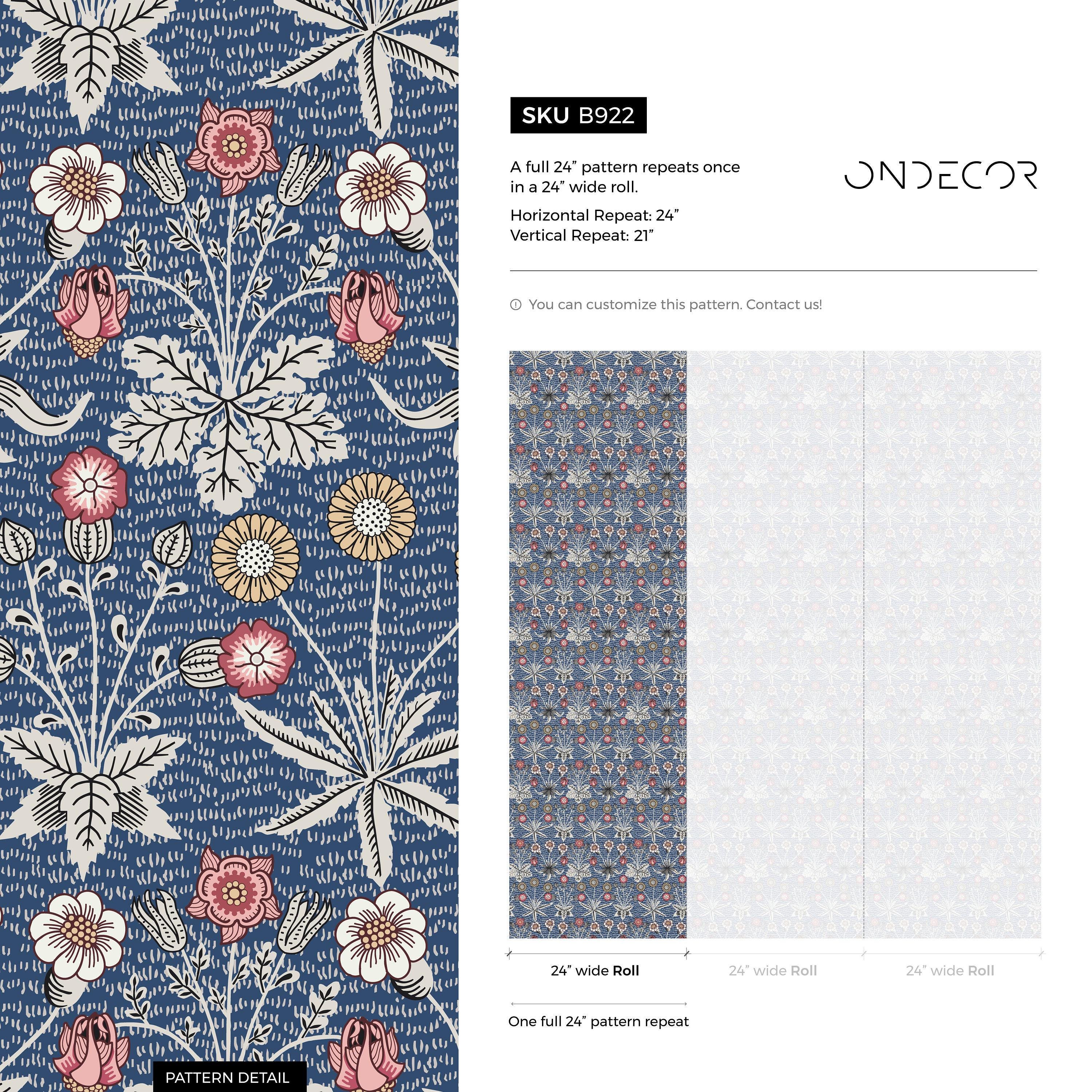 Victorian Floral Pink Blue Wallpaper - B922 - Etsy