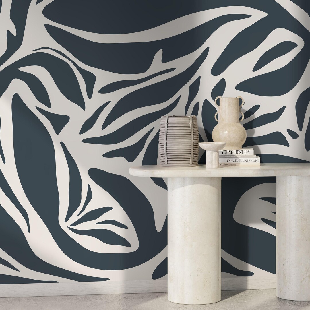 Abstract Botanical Blue Gray Wallpaper - D631 - Etsy