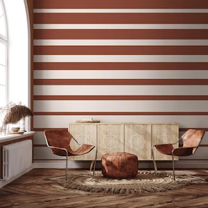 Mid-Century Modern Brown Striped Wallpaper - D728
