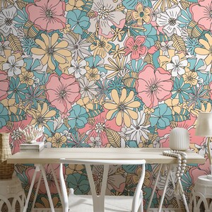 Pastel Color Floral Wallpaper / Peel and Stick Wallpaper Removable Wallpaper Home Decor Wall Art Wall Decor Room Decor D382 image 4