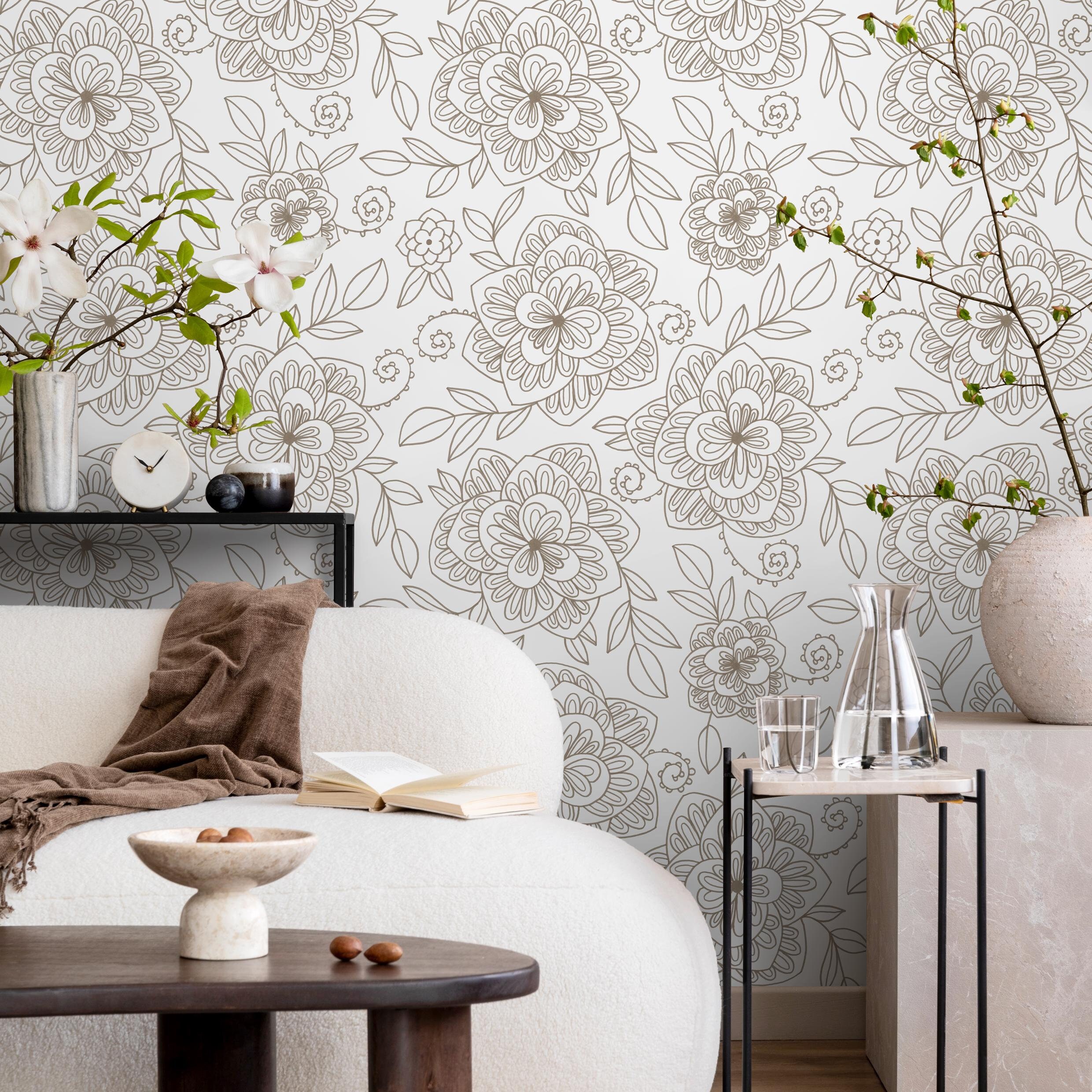 Vintage Peel And Stick Floral Wallpaper – 17.7in X 118in, Thick & Removable, Grey – Perfect For Bedrooms, Bathrooms, Renters