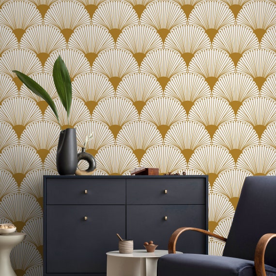 Yellow Art Deco Wallpaper Moder Peel and Stick and Traditional Wallpaper - B937