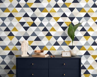 Modern Geometric Navy & Mustard Wallpaper - A196