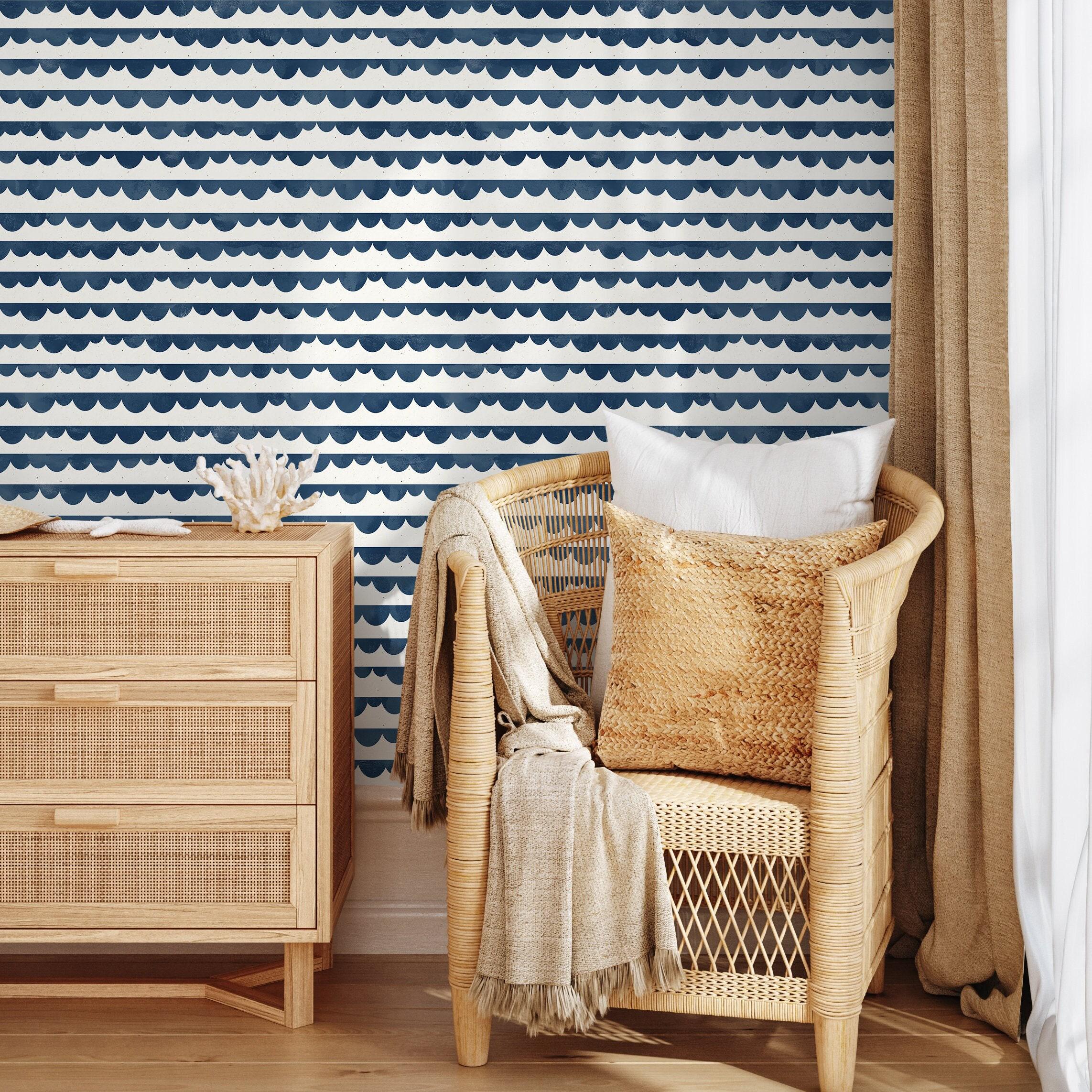 Nautical Navy Striped Wallpaper - A493