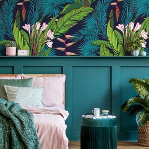 Tropical Leaves Wallpaper Botanical Peel and Stick and Traditional Wallpaper - A469