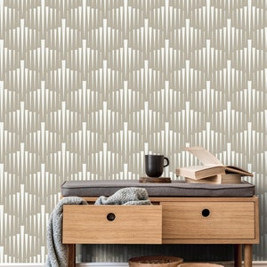 Wallpaper Peel and Stick Wallpaper Removable Wallpaper Home Decor Wall Art Wall Decor Room Decor / White and Beige Geometric Wallpaper C558 image 5