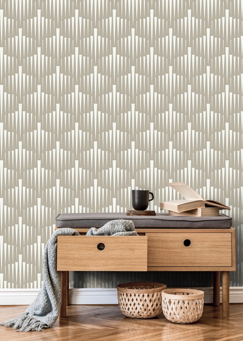 Wallpaper Peel and Stick Wallpaper Removable Wallpaper Home Decor Wall Art Wall Decor Room Decor / White and Beige Geometric Wallpaper C558 image 5