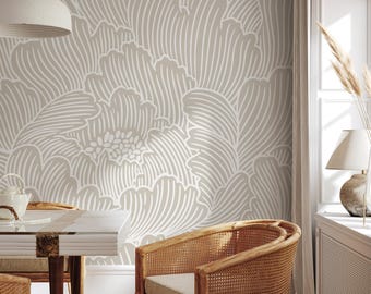 Boho Large Floral Wallpaper / Peel and Stick Wallpaper Removable Wallpaper Home Decor Wall Art Wall Decor Room Decor - C922