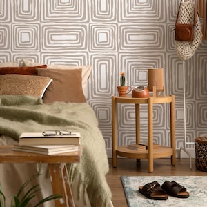 Contemporary Geometric Beige & White Wallpaper - ZAAB