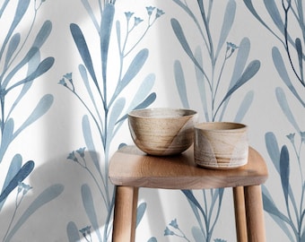Watercolor Wallpaper in Blue on White - Peel and Stick - X058