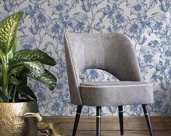 Blue flower self adhesive wallpaper and regular wallpaper - E015