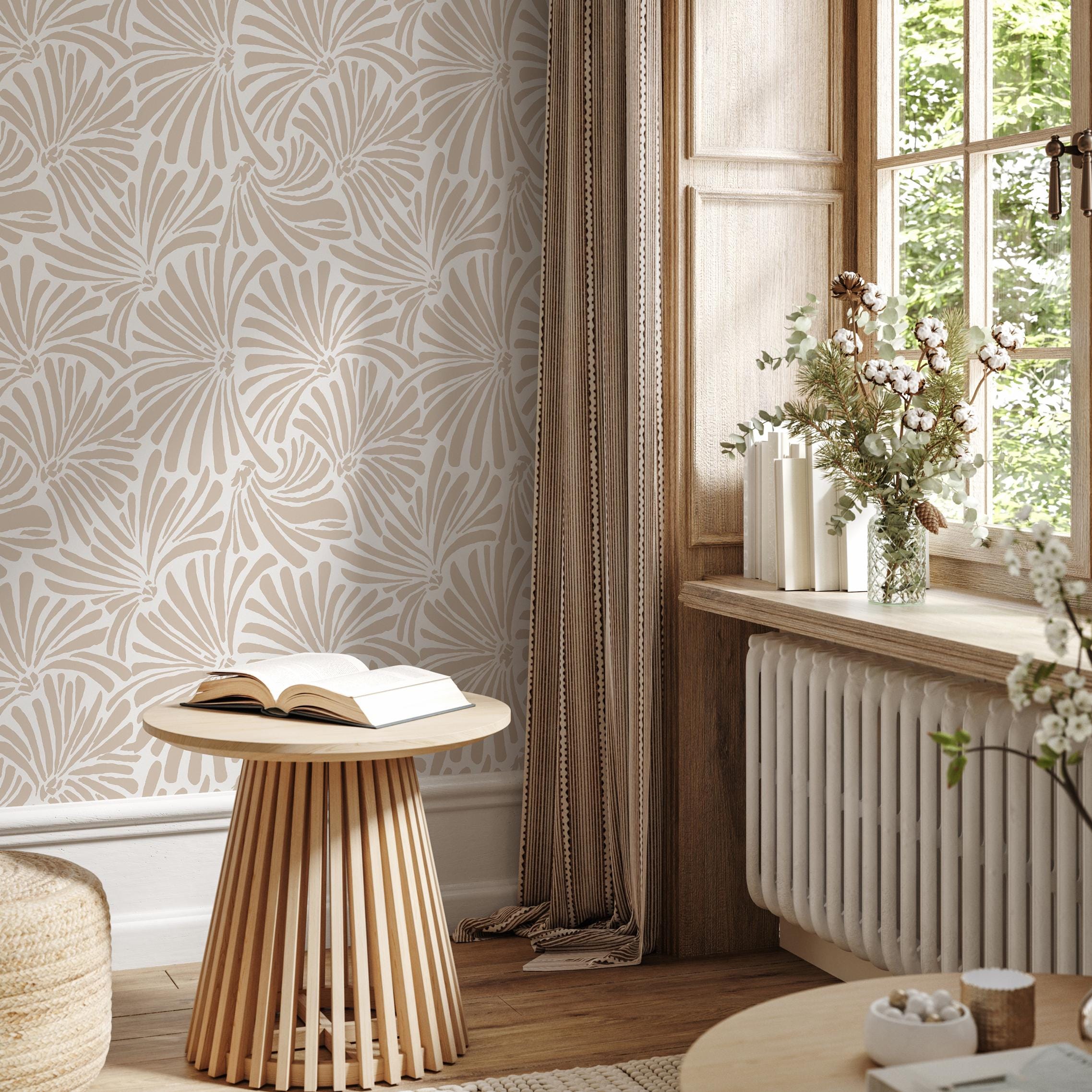 Beige Leaves Wallpaper / Peel and Stick Wallpaper Removable Wallpaper ...