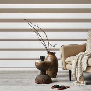 Mid-century Modern Beige White Stripes Wallpaper - D727