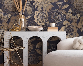 Gold Floral Wallpaper Vinatge Non-Metalic Wallpaper Peel and Stick and Traditional Wallpaper - A922