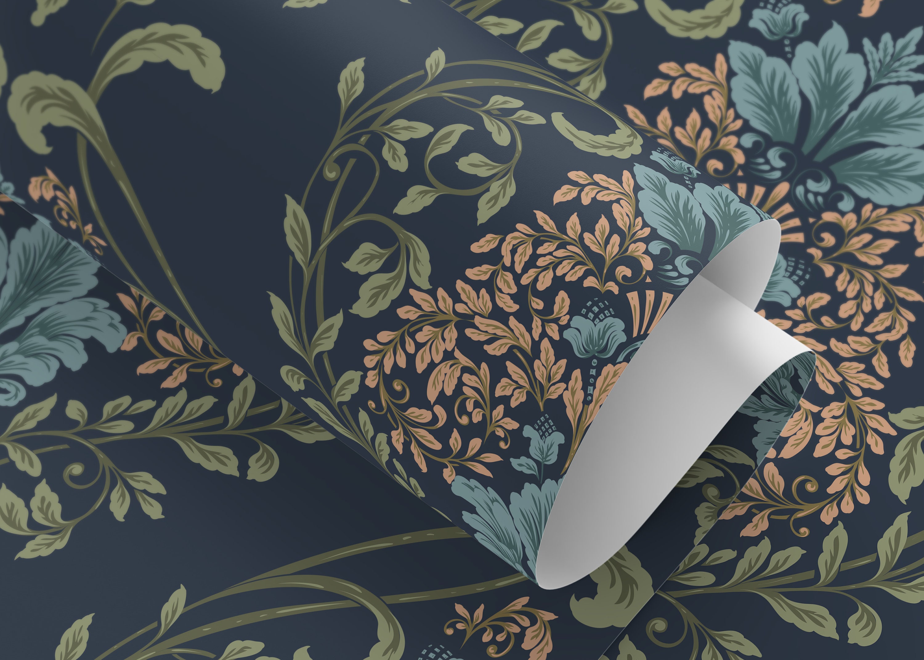 Blue Victorian Floral Wallpaper / Peel and Stick Wallpaper