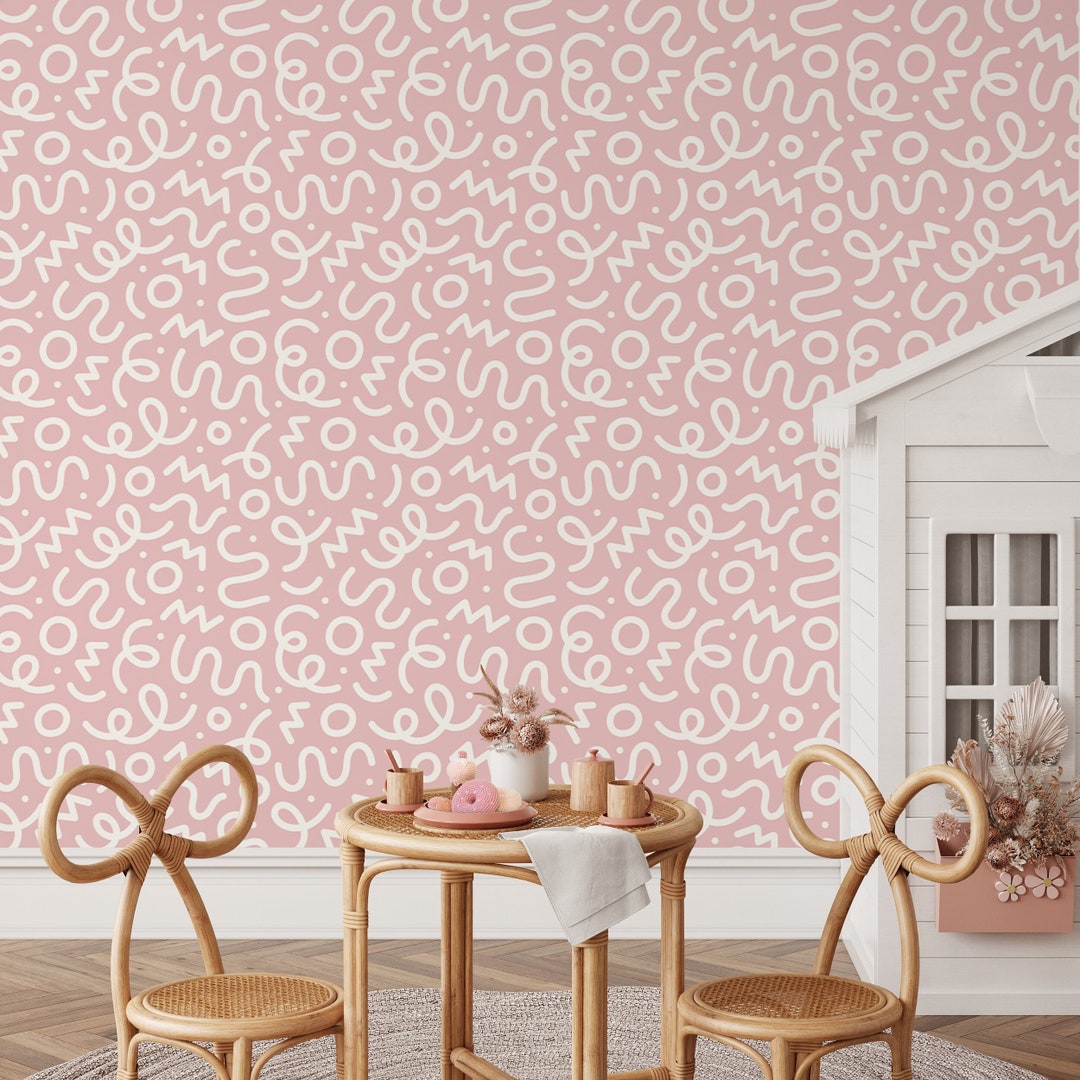 Pink Abstract Wallpaper Nursery Wallpaper Modern Wallpaper Peel and