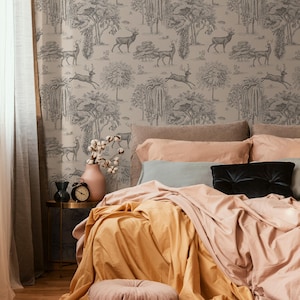 Retro Vintage French Toile de Jouy Wallpaper, Print Wall Decor - E122 B
